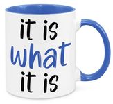 It Is What It Is Mug - Funny Birthday Christmas Funny Gift Present Novelty Gift for Mum Dad Friend Sister Brother Grandparents Gift for Him Her Secret Santa Office Quotes Coffee Mug (Blue)