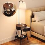 DWVO Floor Lamp with Table & Drawer, Side Table Lamp with USB & Type-C Charging Ports, 2 Power Outlet, 3 Color Temperature, E26 Socket, Suitable for Living Room, Bedroom, Office (Bulbs Not Included)