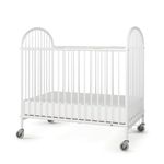 Foundations Pinnacle Metal Baby & Toddler Folding Crib, Portable Baby Crib with Foam Crib Mattress and Commercial Grade 3" Casters, Compact Hotel Crib (White)