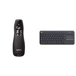 Logitech R400 Wireless Presenter/Presentation Clicker, Intuitive Slideshow Control, Black & K400 Plus Wireless Touch Keyboard for Windows, Android and Chrome - QWERTY, UK Layout, Black