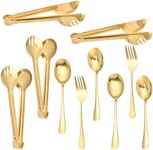 Worldity 10 Pieces Stainless Steel Serving Utensils Large Serving Spoon, Gold Serving Utensils Set for Home, Restaurant, Party, Dishwasher Safe