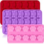 3 Pack Silicone Molds Trays with Puppy Dog Paw and Bone Shape, FineGood Non-Stick Reusable Bakeware Maker for Baking Chocolate Candy, Oven Microwave Freezer Dishwasher Safe - Pink, Red, Purple