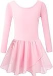 Mulnall Girls Tank Ballet Leotards with Skirt Toddler Long Sleeve Dance Dress,Cute Butterfly Hollow Back(UK7015-08-S)