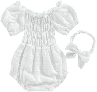 Infant Baby Girl Romper Dress Pleated Lace Summer Clothes Baby BohoTops Valentine Day Outfits, White Ruffle, 3-6 Months