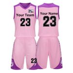 HDSD Custom Basketball Jerseys Any Name Number Team Logo-Basketball Jerseys for Men Boys Kids Aldult Basketball Uniform Set, Pink, Small