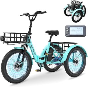 MOONCOOL 20" Folding Electric Trike – Adult 3-Wheel Bike