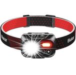 Blukar Head Torch Rechargeable, 2000L Super Bright LED Headlamp Headlight with Sensor Control & 7 Light Modes, IPX5 Waterproof, Hands-Free 30 Hrs Runtime for Cycling Power Cuts, Emergency etc, Red