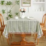 Dremisland Cotton Linen Tablecloth Rectangular Solid Color Stitching Tassel Large Table Cloth Dust-Proof Shrink-Proof Embroidery Table Cover for Kitchen Dinning Picnic Tabletop Decor