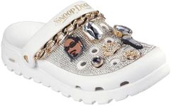 Skechers Women's Snoop Dogg: Arch FIT Footsteps-Rolling N Gold Clog, White, 8