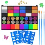 CHASPA Face Paint with 42 Colors, Face Painting Kit with stencils and brushes, UV Paint for children and Adults, Professional Face Paint for Festivals Parties Halloween Makeup Cosplay