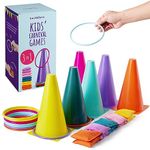 THE TWIDDLERS - 3 in 1 Kids Carnival Games, Ring Toss Party Game for Kids Play - Colourful Hoops and Cones, Bean Bag Throwing Toy for Children Carnival, Birthday Outdoor Game Fun Activity