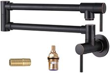 Solid Brass Made Pot Filler Faucet, ALEASHA Oil Rubbed Bronze Pot Filler, Wall Mount Folding Kitchen Sink Pot Filler Faucets, Retractable Single Hole Pot Filler with Two Handles for Sink Stove