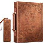 Classic Bible Cover, FINPAC Large PU Leather Carrying Book Case Church Bag Bible Protective with Handle, Perfect Gift for Men, Women, Father, Mother, Friends [Trust in The Lord], Bronze