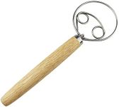 RUIHEY 25.5CM Danish Dough Whisk with Wooden Handle, Stainless Steel Bread Dough Hand Mixer, Kitchen Baking Tools for Cake Dessert Bread