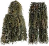 EAmber Ghillie Suit Gilly Hunting Suits Pants 3D Leaf Camo Camouflage Coveralls Youth Adult Lightweight Clothes for (Green Leafy Forest, Height 5.9-6.3 Ft)