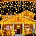 33 FT 320 LED Icicle Christmas Lights Outdoor Decorations Clear Wire String Lights Plug in 60 Drops 8 Modes Timer Connectable Curtain Fairy Lights Waterproof for Holiday Wedding Party-Warm White