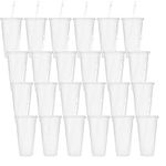 24 Pack Plastic Tumblers with Straw and Lid Reusable Plastic Cups Drinking Straw Tumbler Bulk Customizable Iced Coffee Cup Water Bottle for Vinyl DIY Parties Birthdays Frosted 24oz