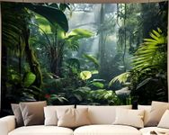 QGHOT Green Jungle Tapestry, Nature Forest Tapestry Wall Hanging, Rainforest Landscape Wall Tapestry for Bedroom Living Room Office Home Art Decor Tropical Plant Scenery Decoration (B,90x70 inch)