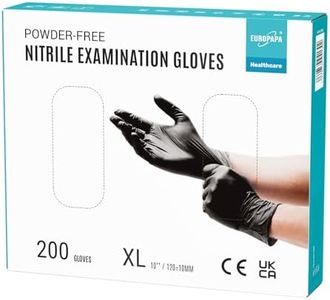 EUROPAPA® Lot de 200 gants jetables en nitrile non poudrés EN455 EN374 - Sans latex - Tailles S, M, L et XL (XL, Noir)