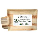 Dtocs Palm Leaf Charcuterie Board 14x10 Inches (10 Pcs) | Serving Platters, Cheese Board, Bamboo Serving Trays for Party, Wedding, Catering | Compostable Sturdy Disposable Party Trays, Serving Boards