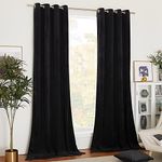 NICETOWN Black Curtains Patio Blackout Velvet Curtain Panels, Energy-efficient Velvet Woven Home Theater Eyelet Top Drapes(1 Pair, W52xL96 inches)