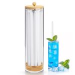 JYPS Acrylic Straw Holder Dispenser for Counter - 13 Inch Tall Drinking Straw Dispenser with Bamboo Lid for Long Straws, Straw Organizer and 20 Straws for Kitchen