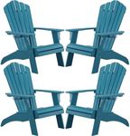 Psilvam Adirondack Chair, Oversized Poly Lumber Fire Pit Chair with Cup Holder, 350Lbs Support Patio Chairs for Garden, Weather Resistant Outdoors Seating, Relaxing Gift for Father & Mother (4, Blue)
