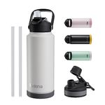 Exllena Insulated Water Bottles with Straw - 1 Litre, Stainless Steel Double-Wall Vacuum Thermal Water Bottle, Leakproof, BPA-Free (Beige)