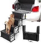 Barlezy Foldable Dog Stairs for Cars, 4 Steps Adjusted Dog Ramps for Large Dogs with Non Slip Surface, Reinforced Dog Steps Ladder for High Beds, SUV, Truck, Trailer Support Up to 176 Lbs,Black