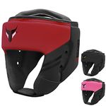 Mytra Fusion Headguard - Kickboxing Headgear with Adjustable Strap MMA, Muay Thai, Sparring, Martial Arts, Karate, Head Guard (Black/Red, S)