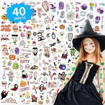 Halloween Temporary Tattoos for Kids, 40 Sheets Glow In The Dark Halloween Tattoos Stickers for Halloween Party Favors Decor, Pumpkin Ghost Witch Skull Bats Tattoo Stickers for Girls and Boys Halloween Cosplay Makeup Party