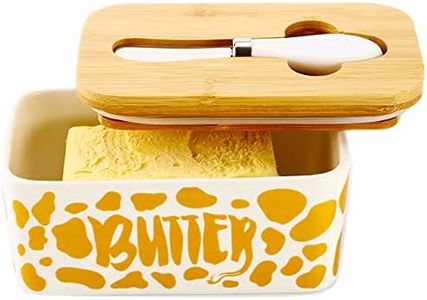 Lumicook Cow Butter Dish，Cceramic Butter Dish with Lid, Large Countertop, Silicone Sealing, Good Kitchen Gift, White and Gold