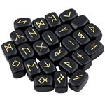 mookaitedecor Natural Black Obsidian Runes Stones Set of 25, Viking Norse Runes with Elder Futhark Alphabet Symbol for Divination Healing Crystal Witchcraft Pagan Supplies Spiritual Gift Room Decor