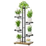 TANOSAN Plant Stand Indoor Outdoor Patio Tiered Metal Wood Tall Flower Holder Planter Rack Corner, Easy Assembly, Heavy Duty and Modern, Elegant Cactus Design for Living Room, Black (6 Tier 7 Pots)