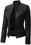 Black Womens Leather Jackets - Cafe Racer Style Womens Motorcycle Jackets | [1313725] Cafe Racer Black, XL