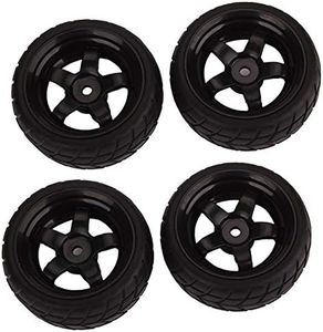 BQLZR Black RC 1: 10 Flat Car 12mm Hub Wheel Rims 5 Spoke + Rubber Tires Pack of 4