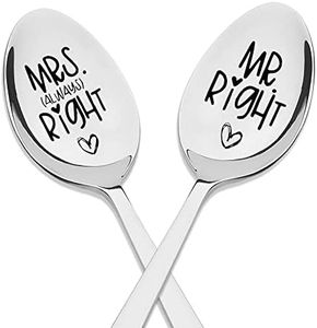 Christmas Wedding Gifts for Married Couples Anniversary Valentines Gifts for Him and Her Bridal Shower Gifts Mr Right Mrs Always Right Engraved Spoon for Husband Wife