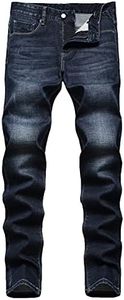 Qazel Vorrlon Men's Dark Blue Skinny Stretch Jeans Slim Fit Ripped Jeans Destroyed Distressed Pants,Dark Blue_082,34