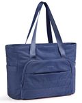 BAGSMART Tote Bag for Women, Lightweight Large Tote Bag with Yoga Mat Strap, Quilted Shoulder Bag Handbag for Travel Work Gym, Navy Blue