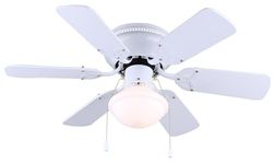 Twister 30-Inch Hugger Ceiling Fan in White - Compact Design with 6 Reversible White/Bleached Oak Blades, Includes Energy-Saving 60W LED Bulb, Ideal for Smaller Spaces