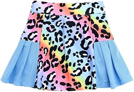 JESKIDS Girls' Tennis Golf Skirts with Shorts Athletic Pickleball Pleated Skort 10-11 Years Leopard Print