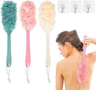 Long Handle Bath Brush with Soft Mesh Shower Body Brushes Back Scrubber with 3 Hooks Body Brush for Exfoliating and Removing Dead Skin 3 Pieces