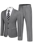 COOFANDY Men's 2 Piece Suits Classic Fit 2 Button Dress Suits Tuxedo Jacket Blazer for Wedding Business Dinner Prom, Grey, Small