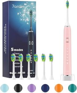 7AM2M Sonic Electric Toothbrush with 6 Brush Heads for Adults and Kids, One Charge for 90 Days, Wireless Fast Charge, 5 Modes with 2 Minutes Built in Smart Timer, Electric Toothbrushes(Pink)