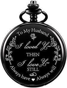 ManChDa Mechanical Engraved Pocket Watches for Husband, Skeleton Personalized Gift to My Husband I Love You Then i Love You Still Always Have Always Will