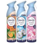 Febreze Air Mist Air Freshener Spray odour Eliminator Home Fragrance - Cotton Fresh - Fruity Tropicals - Blossom & Breeze - 185ml - Pack of 3