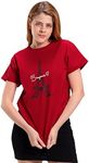 Bewakoof Women's Graphic Printed 100% Cotton T-Shirt - Boyfriend Fit, Round Neck, Half Sleeves, Red, L