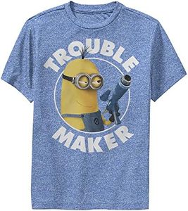 Fifth Sun Little, Big Minions Trouble Maker Boys Short Sleeve Tee Shirt, Royal Blue Heather, Large