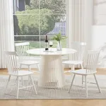 DM Furniture White Dining Chairs Set of 4, Windsor Dining Chair, Spindle Back Farmhouse Kitchen Chairs Armless Solid Wood Side Chairs for Dining Room/Home/Patio/Restaurant