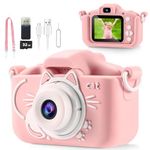 Kids Camera, 2 Lens Selfie Camera for Kids, HD Video Kids Digital Camera for Girls, 3 4 5 6 7 8 9 Year Old Girl Christmas Birthday Gifts,Toddler Camera Toys with 32GB Card Pink